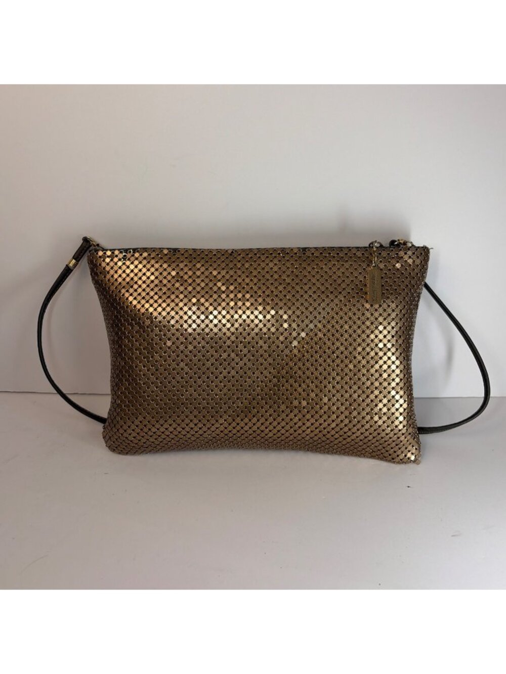 Vintage Whiting & Davis Mesh Purse Shoulder Bag Crossbody Clutch Yellow Metal